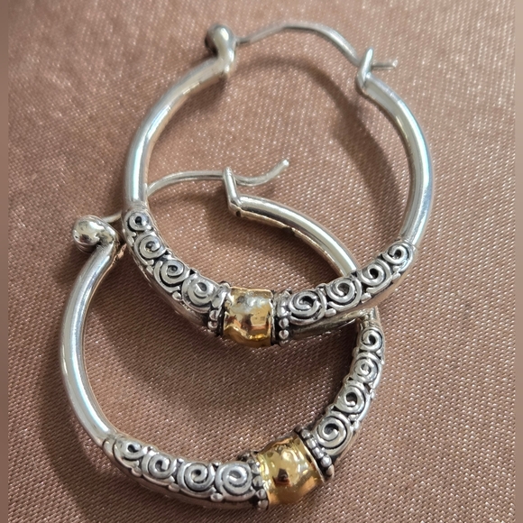 Robert Manse Two Tone Hoop Earrings - Picture 2 of 9